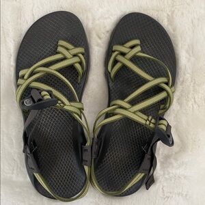 Stylish Black and Green Chaco Sandals. Size 8